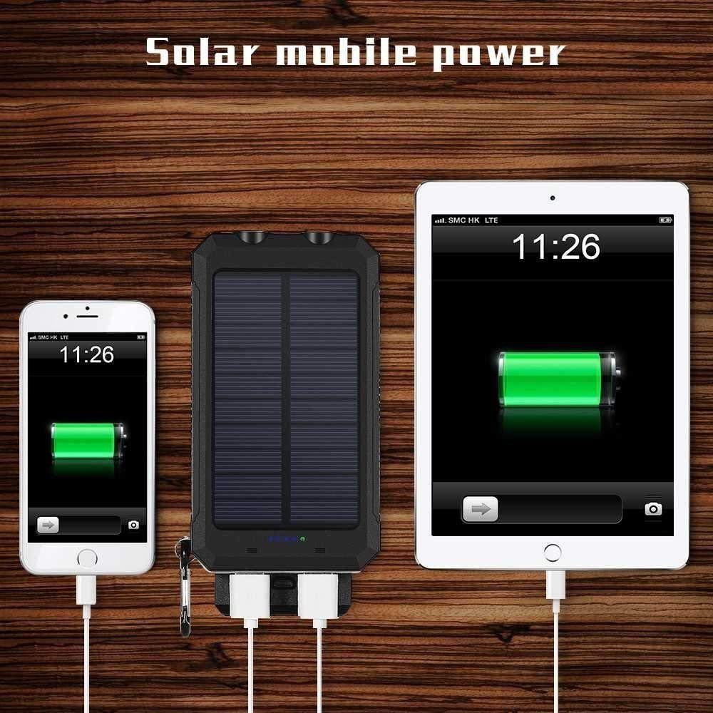 13000 mAh Solar Powered Power Bank - Dual USB Output & Flashlight