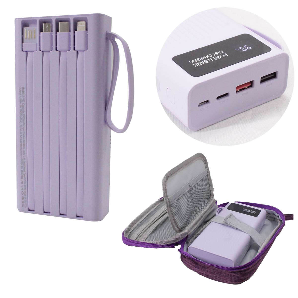 20000 mAh 100W Fast Charge Powerbank with 4 Inbuilt USB Cables & Carry Pouch