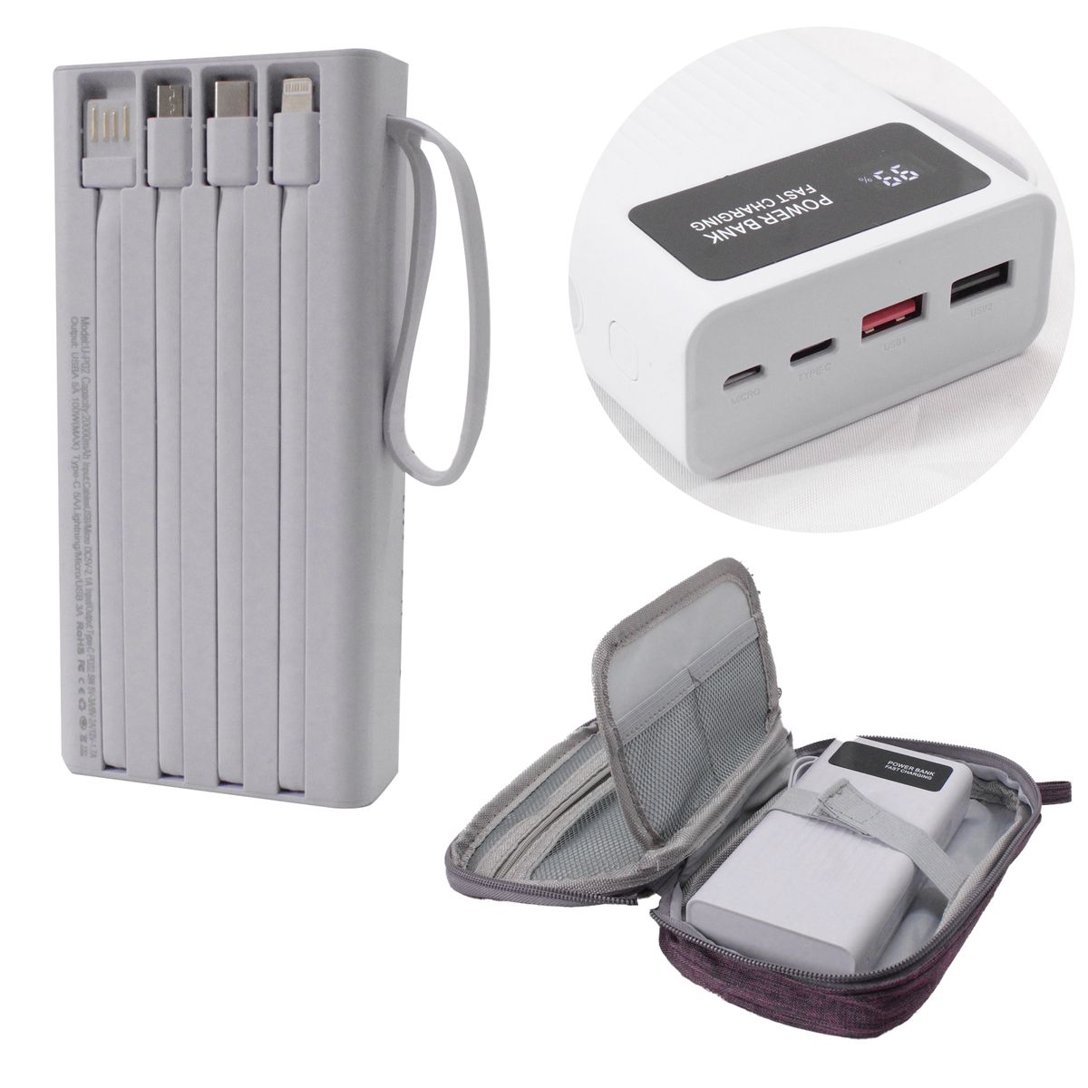 20000 mAh 100W Fast Charge Powerbank with 4 Inbuilt USB Cables & Carry Pouch