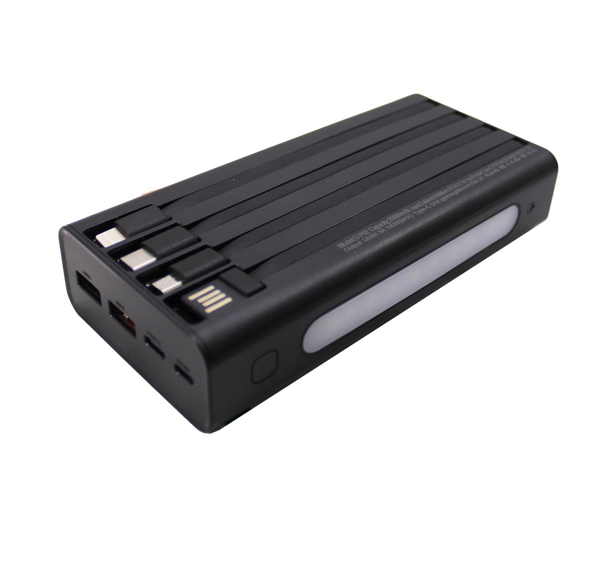 20000 mAh 100W Fast Charge Powerbank with 4 Inbuilt USB Cables & Carry Pouch